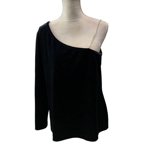 Venezia Tops - Venezia 18/20 XXL Women's Black Velvet Party Top Shirt one Sleeve Rhinestone USA